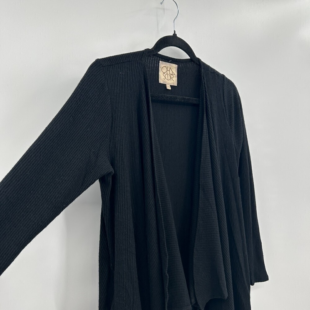 NWT CHASER Black Ribbed Soft Open Cardigan Sweater With Pockets Size Medium - Picture 3 of 5
